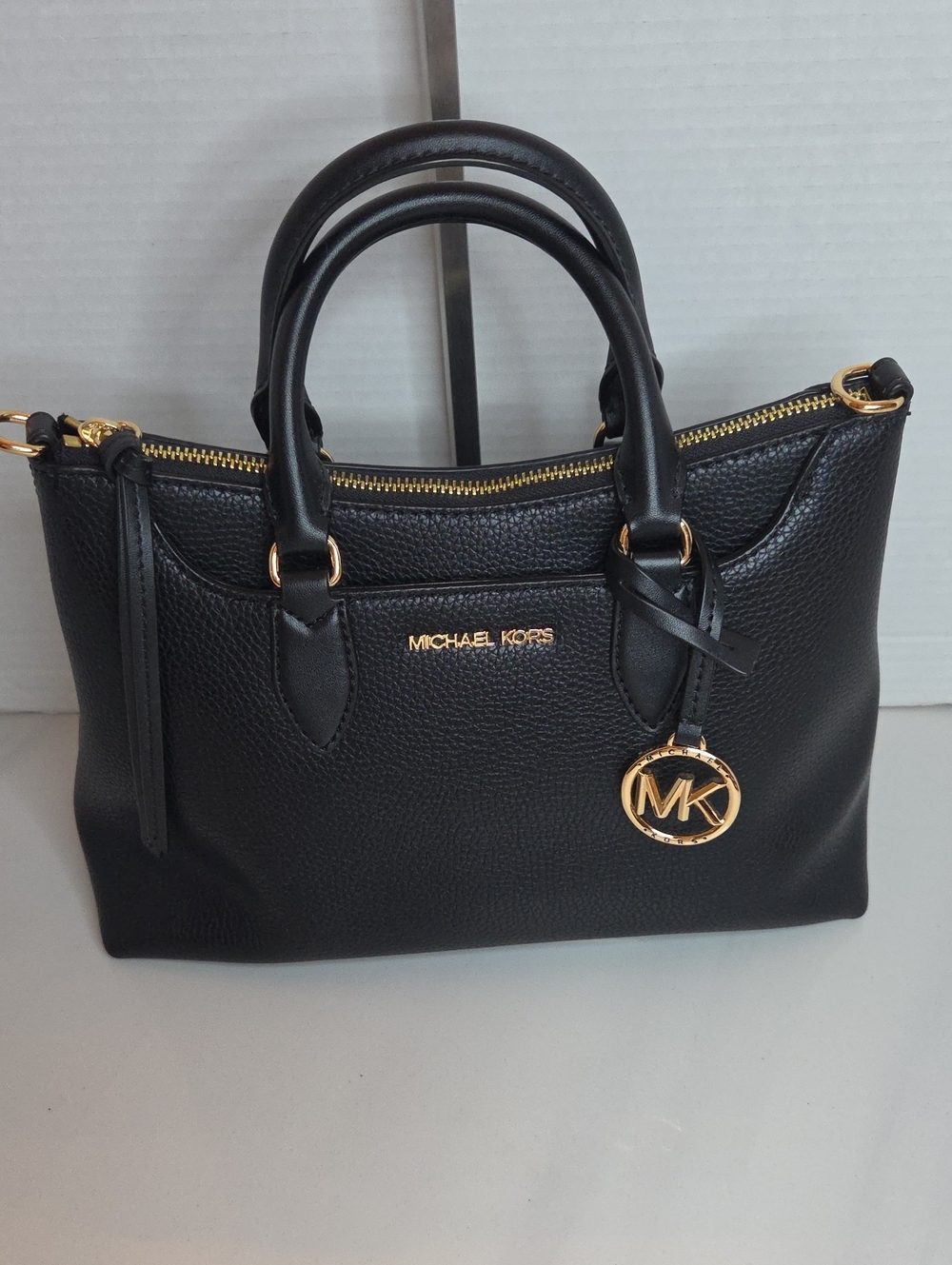 Michael Kors Austen Black Pebbled Leather Satchel